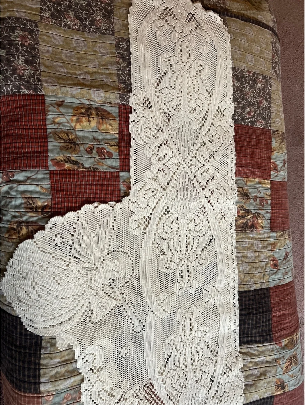 Vintage Handmade Crochet Lace Table Runner with Angel Motif